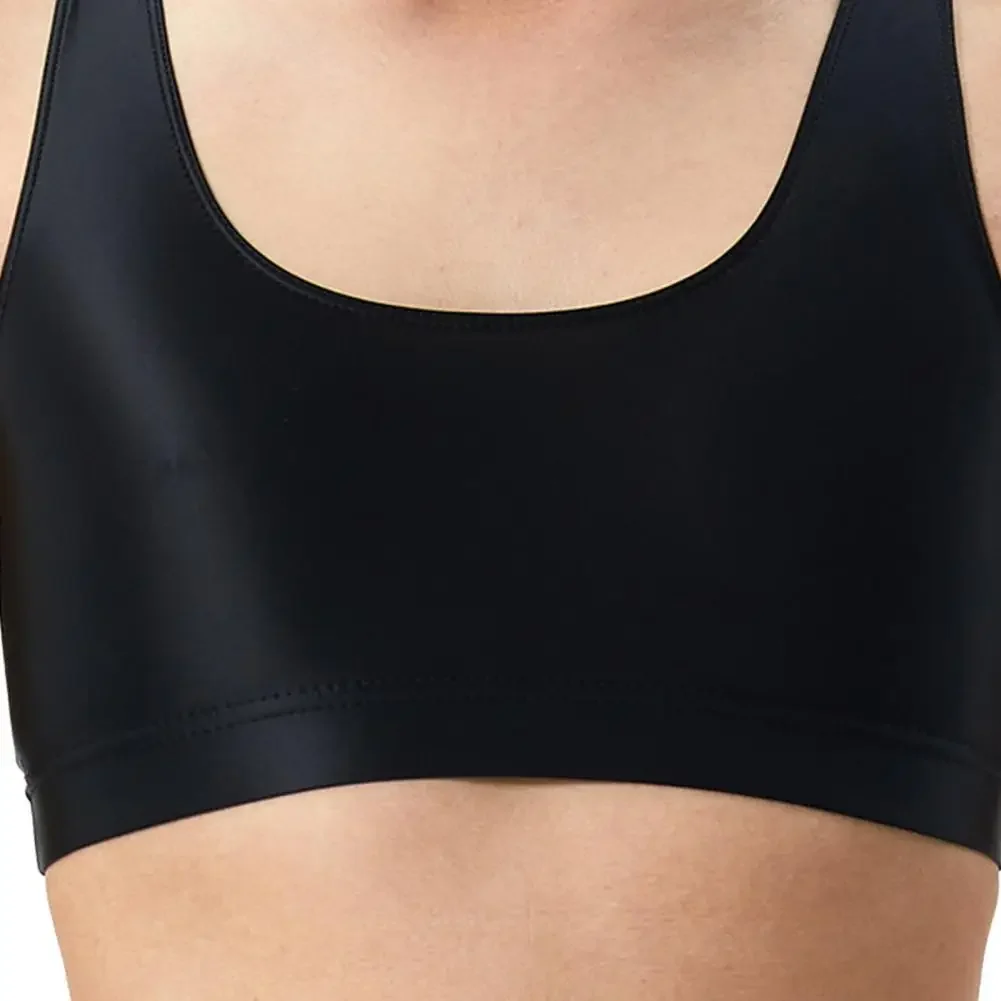 Herren Sexy Glänzende Seidige Weste O-Ausschnitt Ärmellos Racerback Tanktops Einfarbig Eng Anliegend Glatte Oberfläche Tops – Detail 6