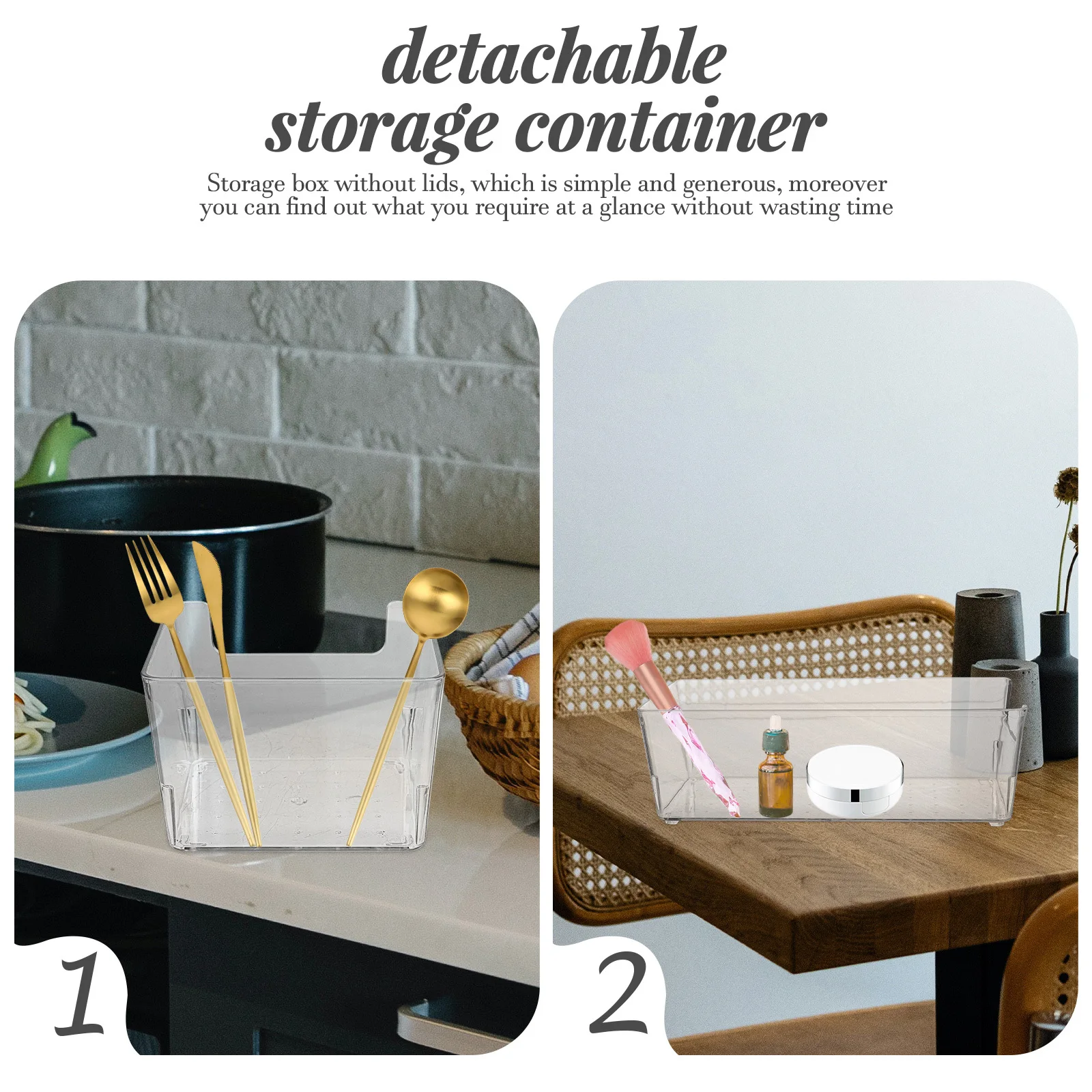 3pcs Storage Box Transparent Pet Lightweight Multifunctional Household Drawer Organizers Small Items Desktop Bathroom