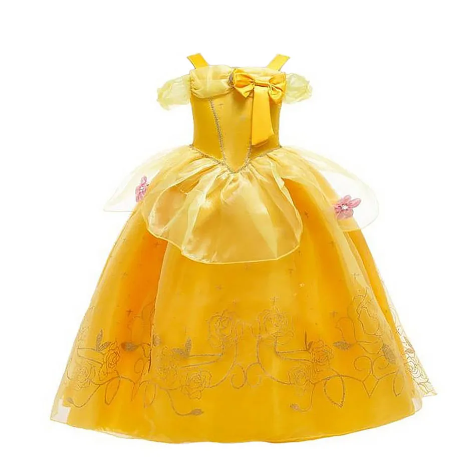 Kids Birthday Layered Ball Gown Children Belle Performance Bowknot Sequined Decoration Vestidos Carnival Fancy Cosplay Dress