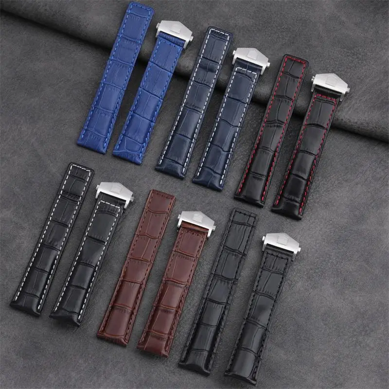 

NFR 20mm 22mm Soft Genuine Leather Watch Band For TAG Strap For Heuer CARERA AQUARACER Monaco Watchband Bamboo Leather