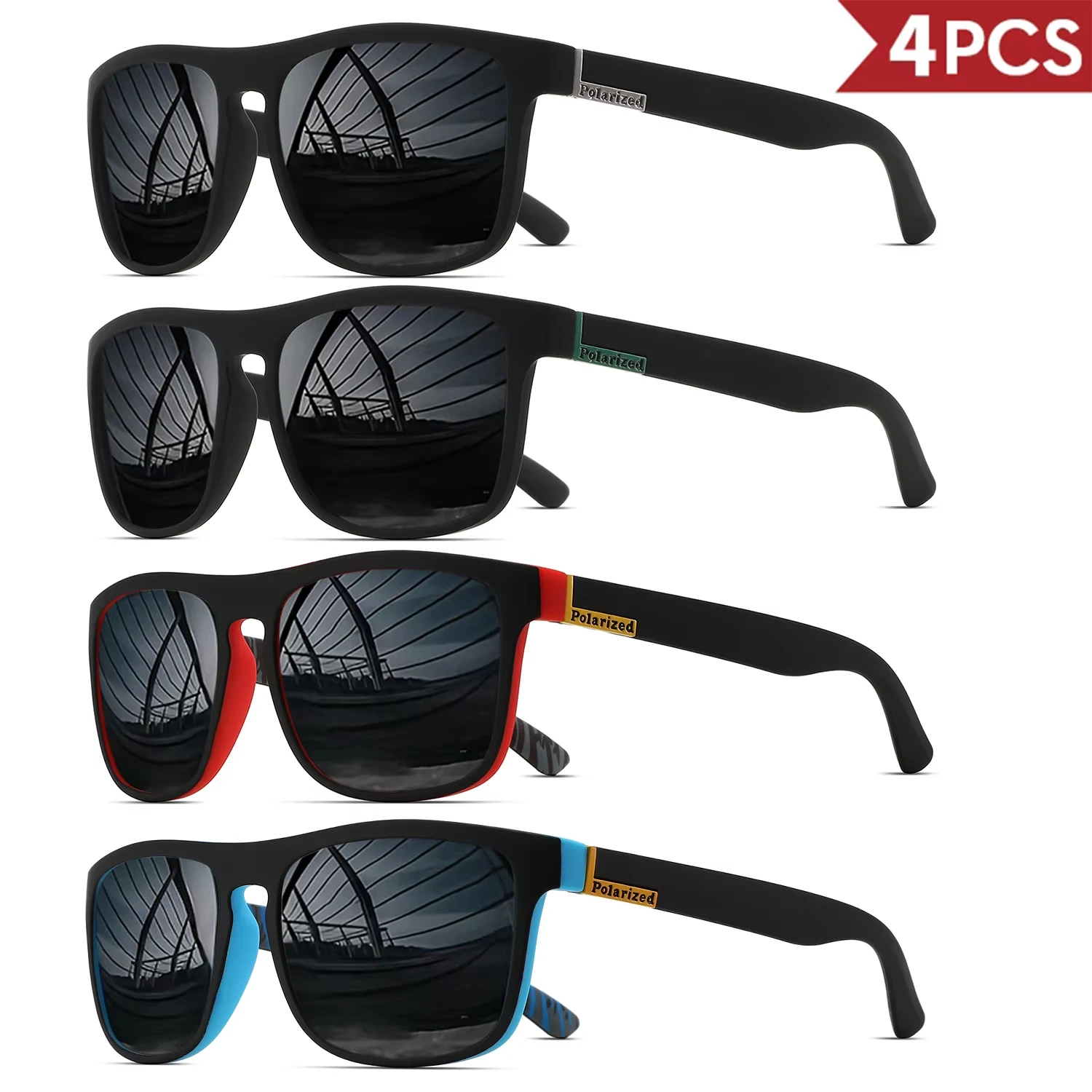 1-4PCS Men Classical Square Polarized Sports Sunglasses Lightweight PC Frame UV400 for Driving Fishing Cycling Unisex Durability image 3