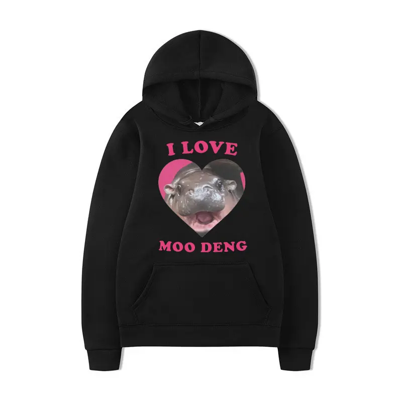 

I Love Moo Deng Hoodies Retro Fashion Funny Meme Oversized New in Sweatshirts Winter Gothic Vintage Harajuku Pullover Streetwear