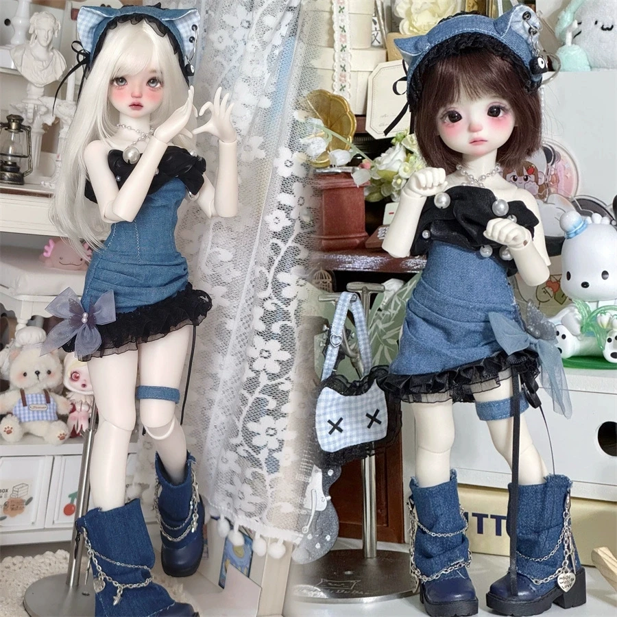 

Комплекты одежды для кукол BJD В наличии Джинсовое платье + повязка для волос с кошачьими ушками【Светло-сладкий послеобеденный】1/4 1/6 Аксессуары для кукол BJD (без куклы)