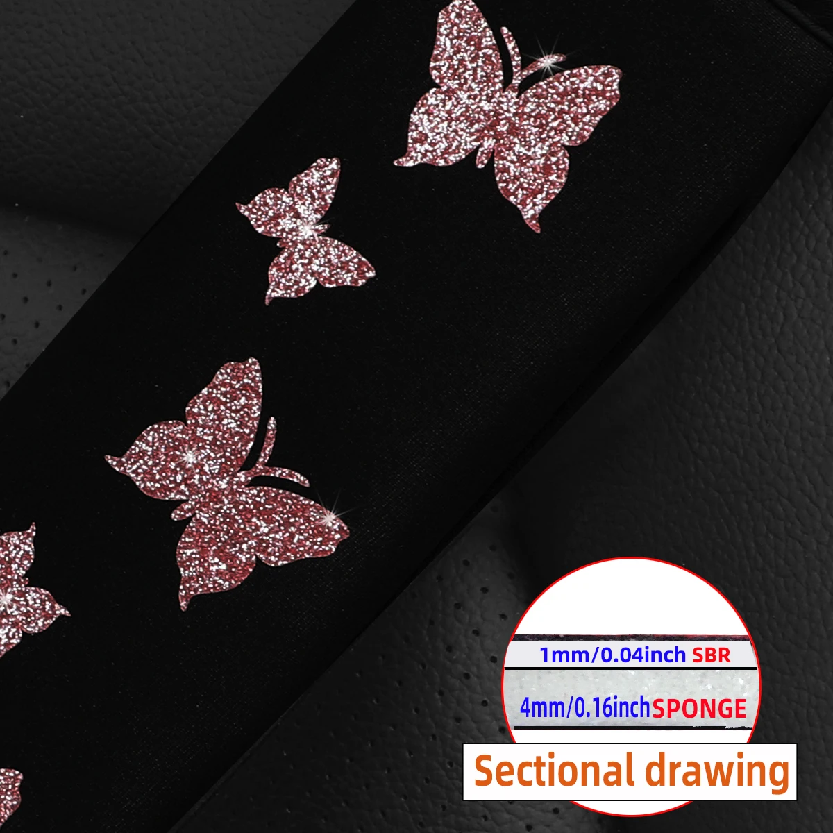 1 Glitter Pink Butterfly Blingling Fabric Automotive Supplies Seat Belt Shoulder Cover Comfortable Anti-tightening Safety Belt view 2