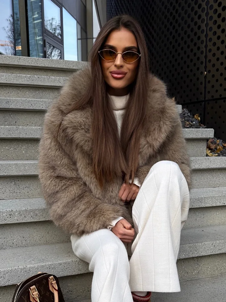 HH Donna Nuovo Inverno Tasche con risvolto Pelliccia artificiale Cappotto con temperamento ispessito Manica lunga Bottone nascosto Solido Giacca corta morbida