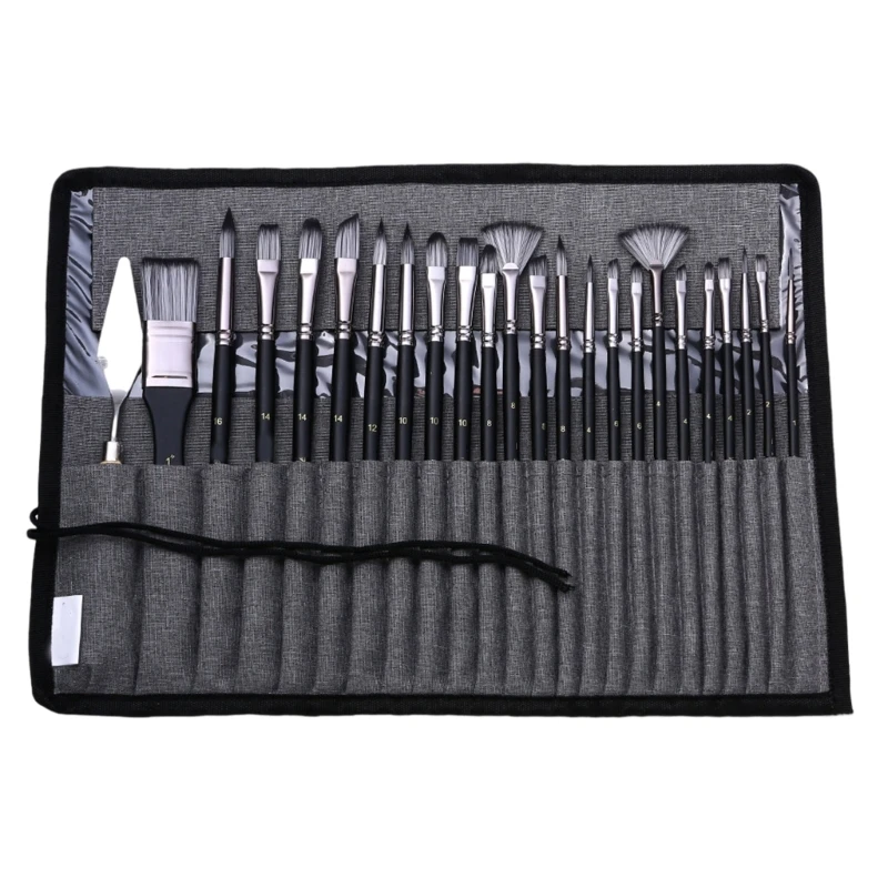 

24x Paint Brush Set with Organiser Bag and Spatula Nylon Brush Set for Drawing