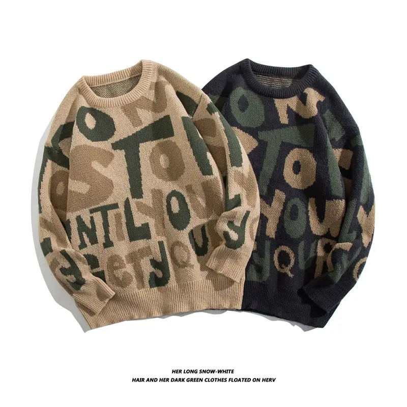 

Мужской свободный вязаный свитер с круглым вырезом, осенне-зимний, модный брендовый, в гонконгском стиле, для пар, повседневный, из полиэфирного волокна