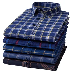 Plus Size 100% Cotton Long Sleeve Shirts for Men Casual Slim Fit Plain Shirt Striped Plaid Tops Designer Pocket Soft Clothes