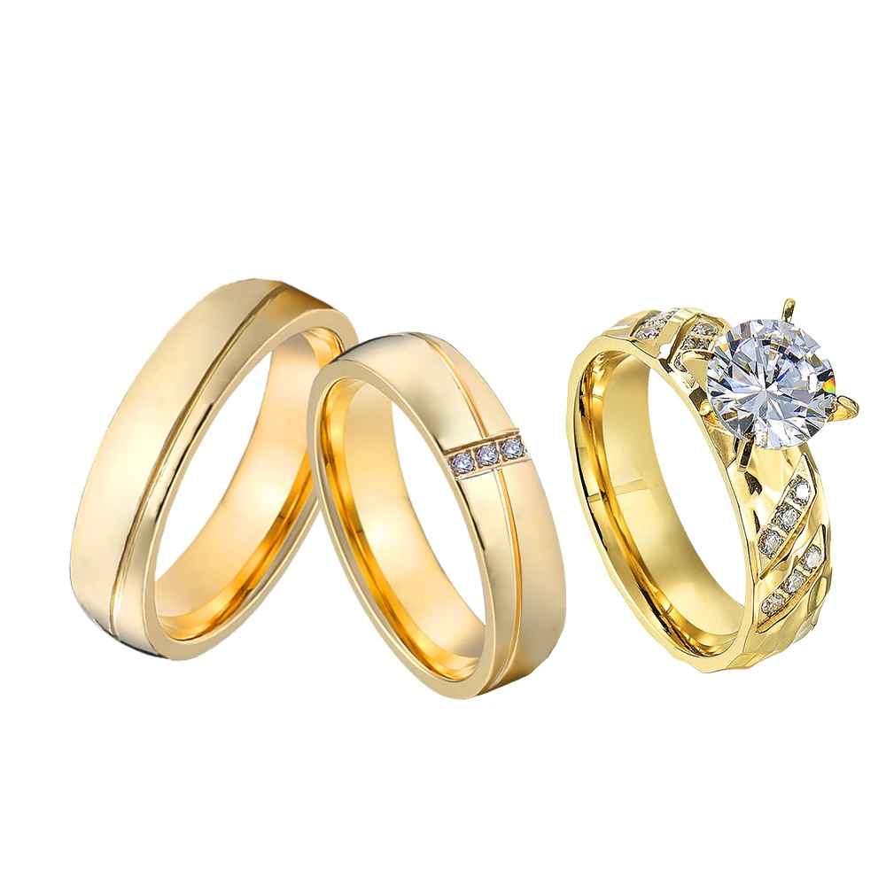 

Красивые женские 3 шт. свадебные обручальные кольца из нержавеющей стали с покрытием из 14-каратного золота, ювелирные изделия bague de mariage