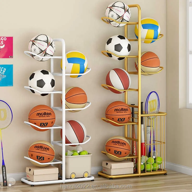 Rack de armazenamento de basquete, bola de brinquedo infantil doméstica, cesta de armazenamento de piso multicamadas, raquete de badminton de tênis de mesa, armazenamento