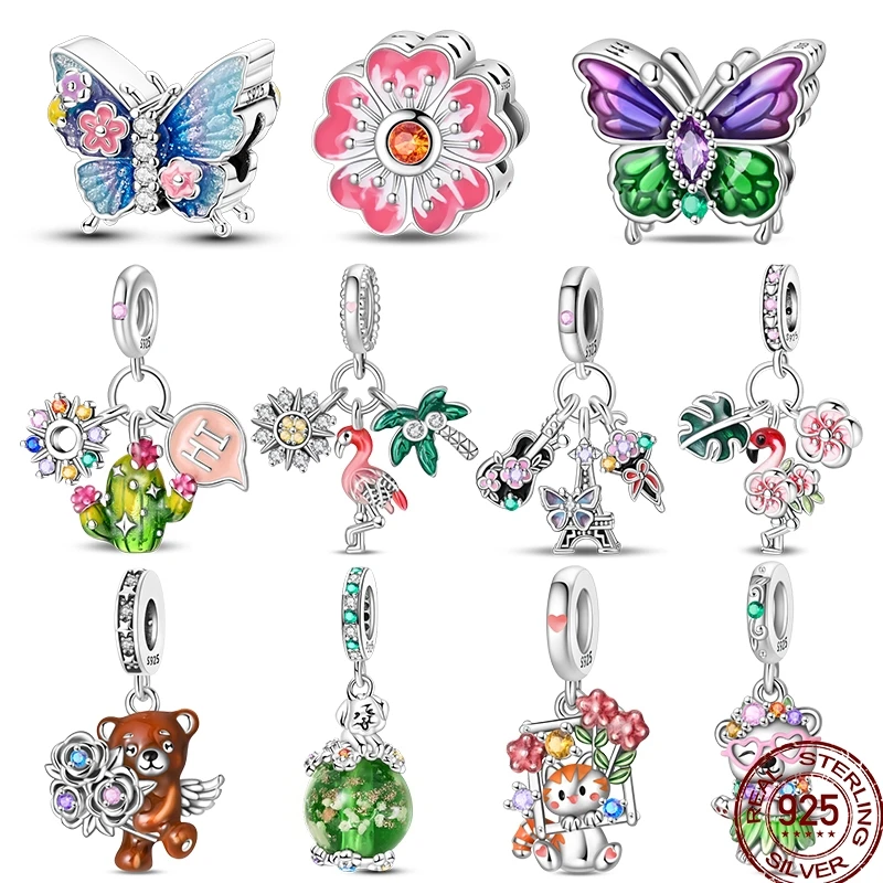 Warm 925 Sterling Silver Parent-Child Moment Shining Sunflower Bouquet Charms Beads Fit Pandora Original Bracelets DIY Jewelry