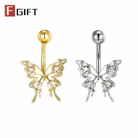 Glittering Hollow Butterfly Navel Piercing Rings Gold Silver Color CZ Belly Button Ring Summer Essential Influencer Babe Jewelry