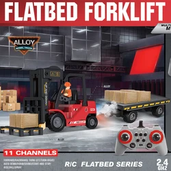 2.4G Remote Control Car RC Alloy Forklift Truck Engineering Vehicles Cranes Liftable Spray Simulated Sound Toys Children's Gift