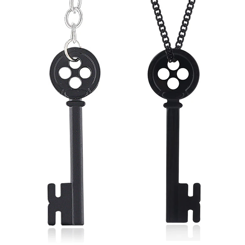 1PC Fashion Personality Halloween Metal Coraline Key Skeleton Props Neil Gaiman Retro Black Treasure Chest Key Necklace