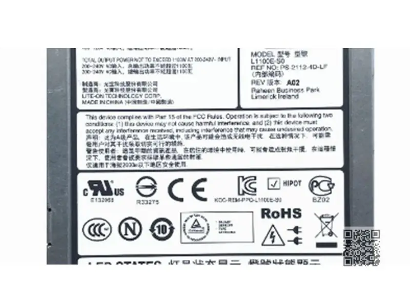 R620 R720 PowerSupply 1100W L1100E-S0 E1100E-S0 PS-2112-4D-LF YT39Y Ntcwp