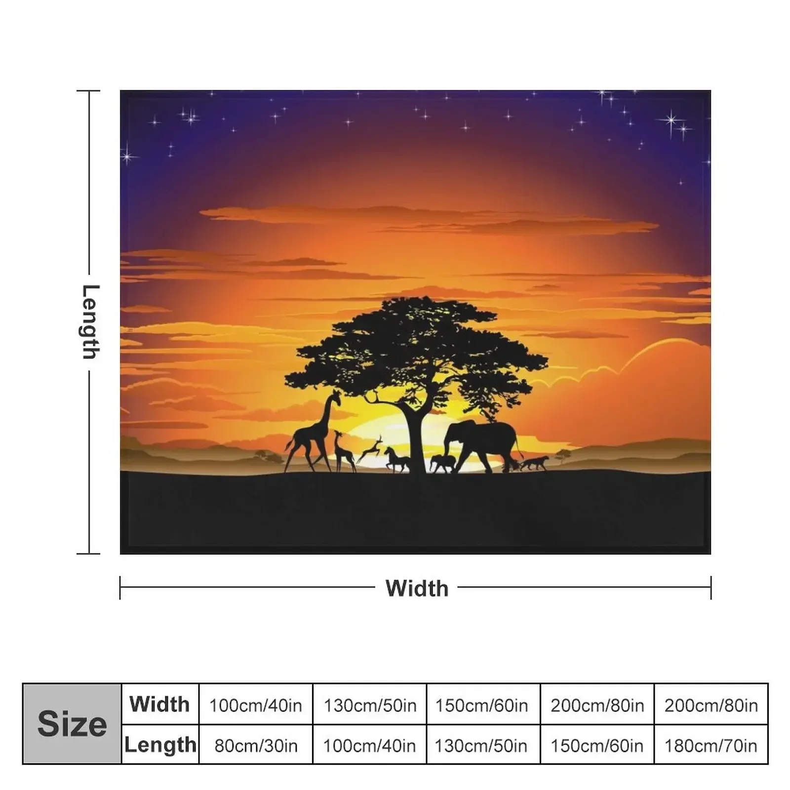 Wild Animals on African Savanna Sunset Throw Blanket Moving Bed covers Blankets