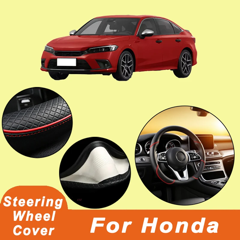 

For Honda Series 38cm Car Leather Steering Wheel Cover - Anti-Slip, Wear-Resistant, All-Season, Universal | Cubre Volante Auto