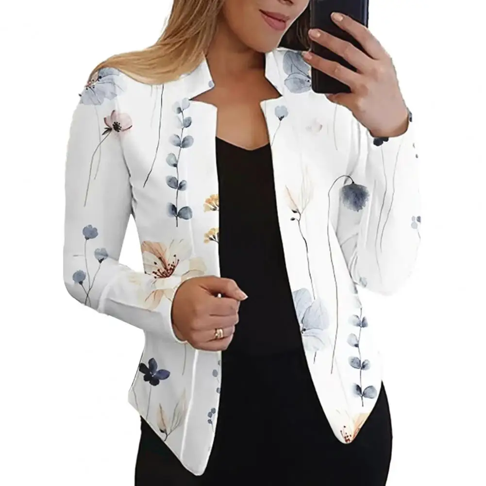 Ladies' basic suit jacket is very versatile, and the plant print is more advanced.