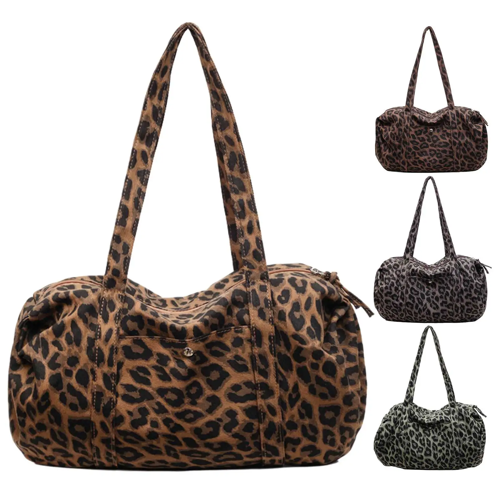 

Women Girls Nylon Leopard Print Underarm Shoulder Bag with Zipper Handheld Shoulder Bag for Shopping Work & Daily Use