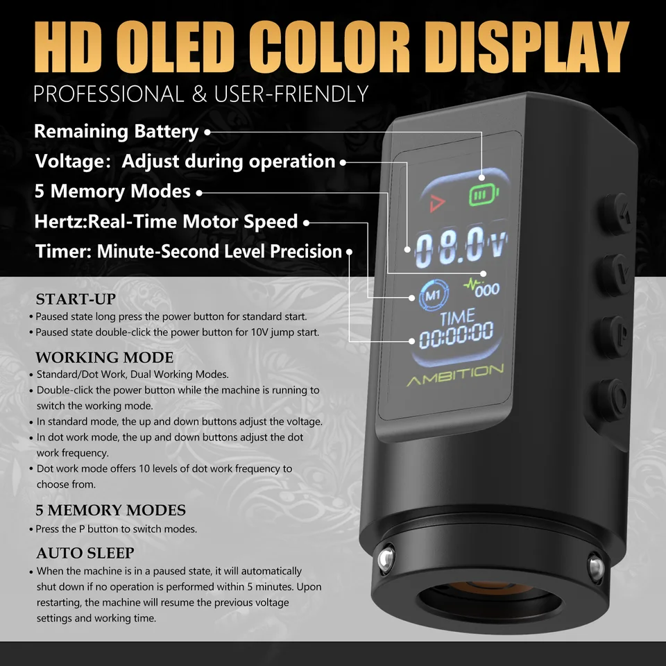 Ambition C2 調整可能 7ストローク ワイヤレスタトゥーマシン ペン