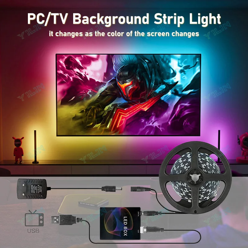 Immersive LED Strips TV PC Background Light RGBIC Dream Color Computer Screen Monitor Color Sync Smart Control Ambient Lamps