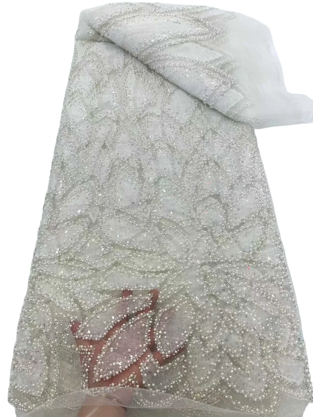 2026 ผ้าลูกไม้ตาข่ายเนื้อนุ่มประณีตหรูหราประดับด้วยลูกปัดและหิน–ลูกไม้คุณภาพสูงที่สง่างามสำหรับชุดแต่งงานและชุดราตรี U_GE3985