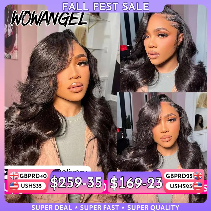 Wow Angel 13x6 HD Lace Front Perücken 250 % reines Haar, gewellte Echthaar-Perücken, hautähnliche HD-Spitzenperücken, vorgezupfte, leimlose Perücken