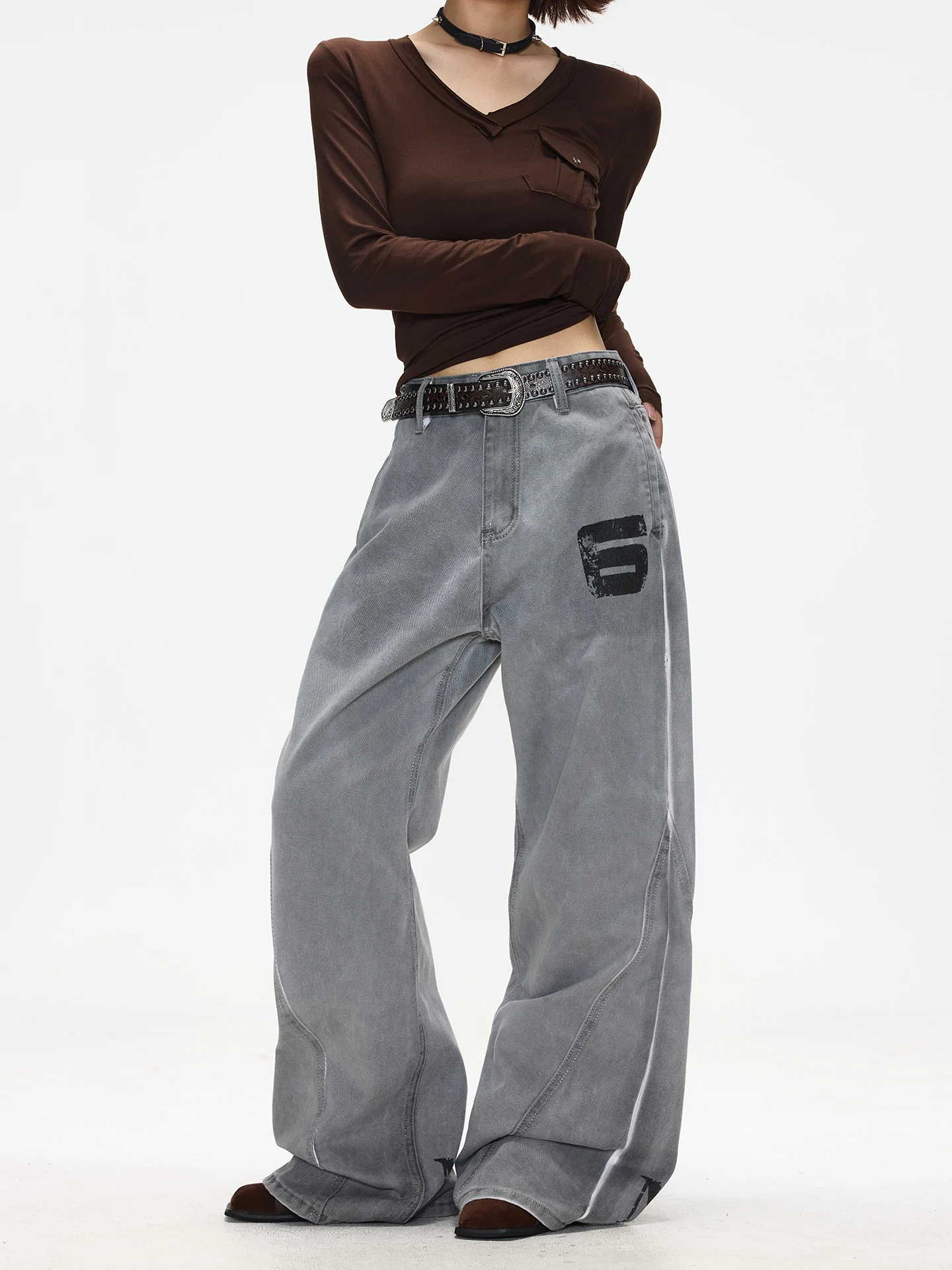 

Джинсы женские Waed out Micro Flared, зимние повседневные брюки, с принтом-буквенником, в стиле де-конструкт, джинсы-клеш свободного кроя в пол