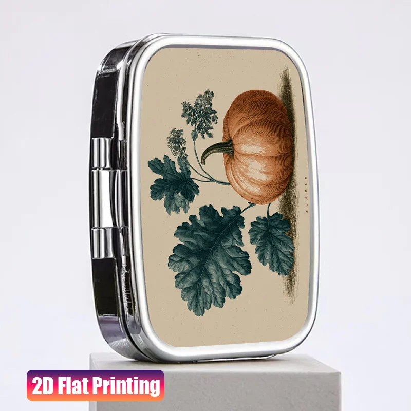 1Pc Flat Printing Mini 2-Compartment Portable Pill Box, Earring Storage Box, Vintage Style with Oak Leaf and Pumpkin Pattern, Travel Pill and Tablet Case, Suitable for Various Occasions, Exquisite and Convenient, Ideal Small Gift