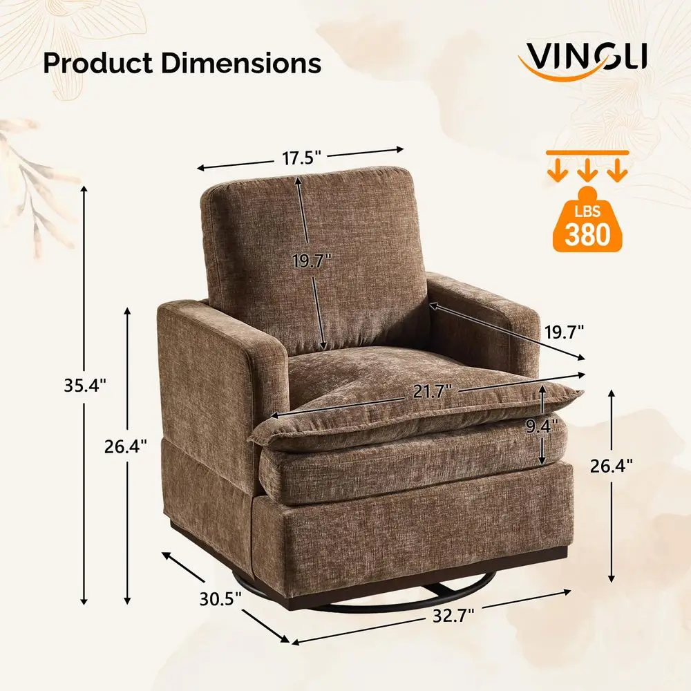 360 Swivel Accent Chairs Set of 2 with DoubleLayer Seat Cushions, Comfy Single Square Sofa Armchairs, Upholstered Club Chairs f