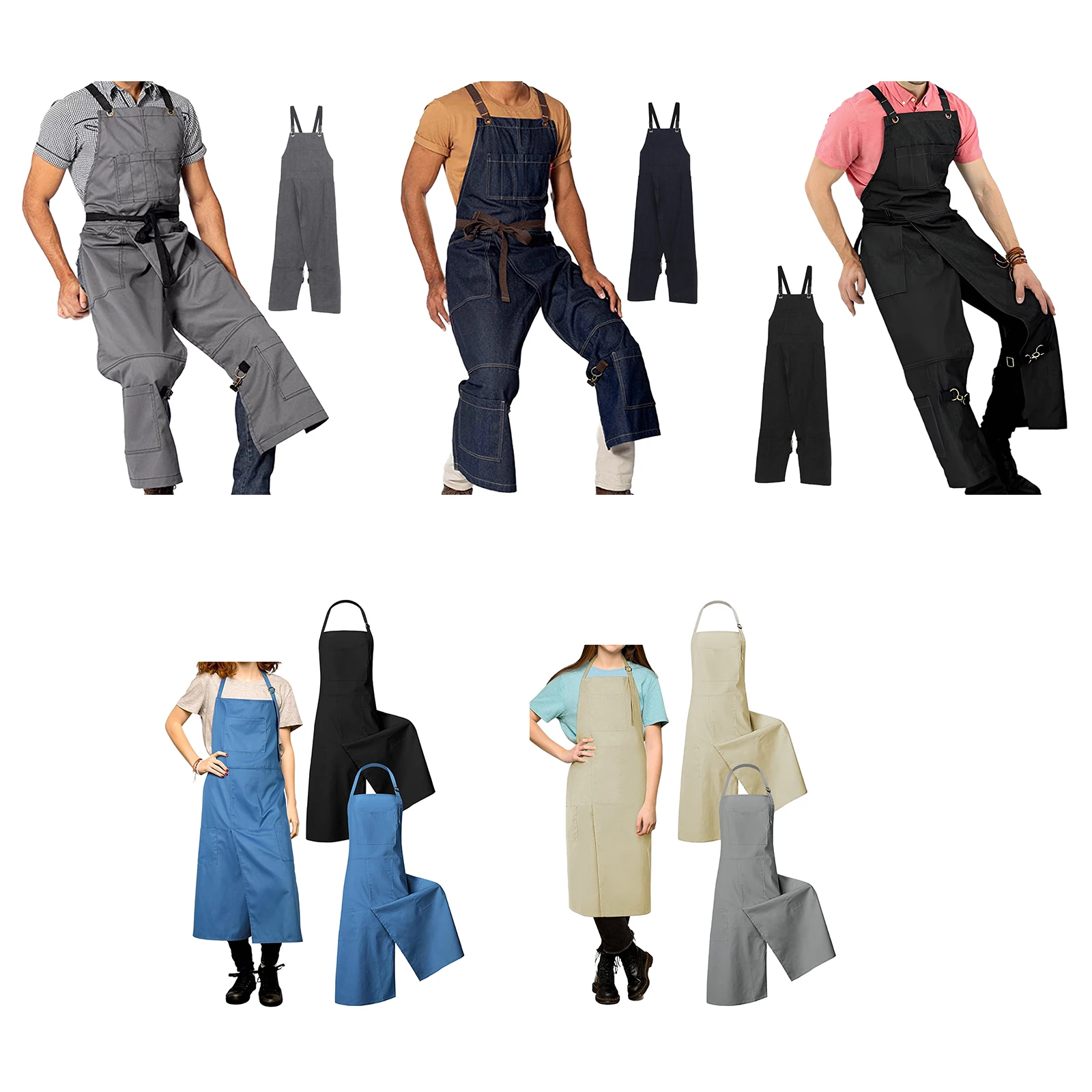 Tabliers en toile pour adultes, sangle réglable avec poches, jambe fendue superposée, pour potiers, jardiniers, artistes, céramique, argile