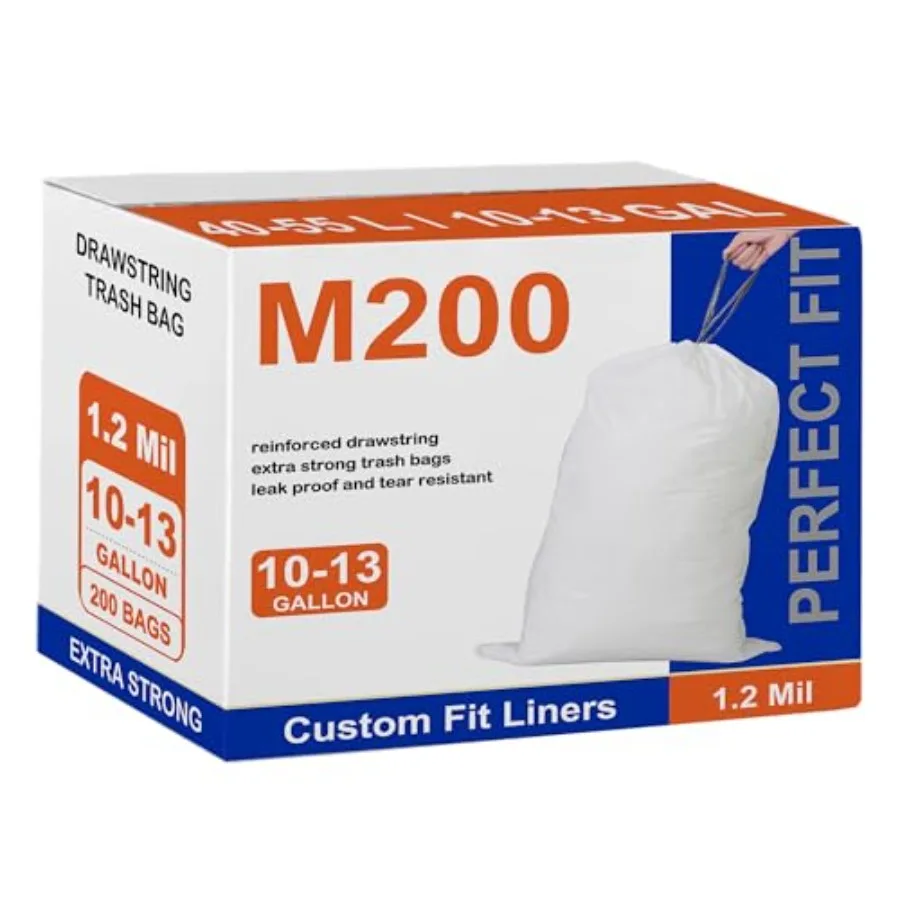 

Perfect Fit Code M 200 Count Compatible with simpIehuman Code M Heavy Duty Trash Bags with Reinforced Drawstring 1.2 Mil Thick