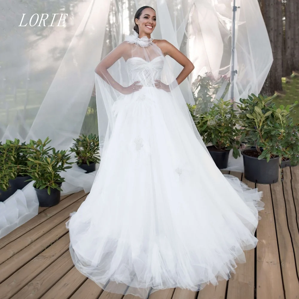 

LORIE Luxury A Line Wedding Dress Illusion Sweetheart Bridal Dresses Sleeveless Crossed Wedding Gown Customized 2026