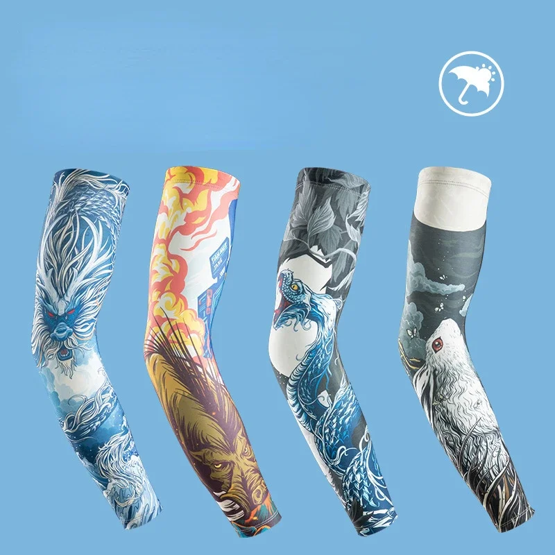 Tattoo Sunscreen Cuff Cycling Sports Print arm sleeve Ice Silk Fishing outdoor summer ice sleeve arm sleeves