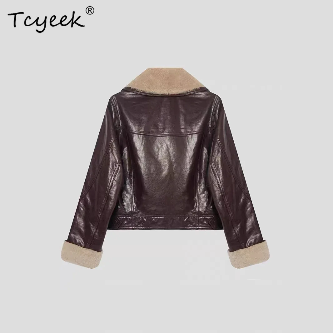 Tcyeek Goatskin White Goose Down Autumn Winter Lapel Retro Women's Genuine Leather Jacket Jaqueta De Couro Legítimo Feminina