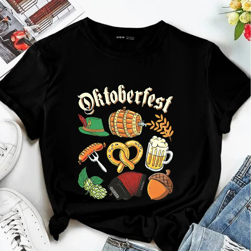 Oktoberfest camiseta de manga curta para mulheres, coração do amor, cerveja, semana Craft, álcool bêbado, Alemanha, T