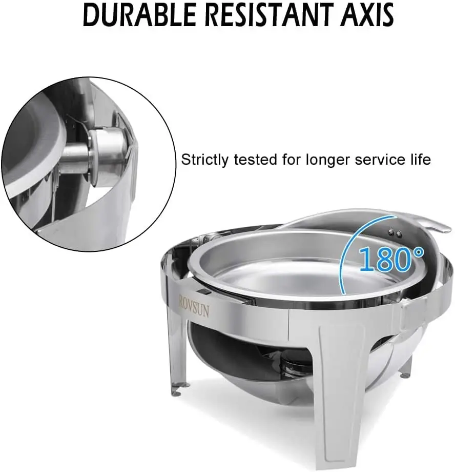 ROVSUN 3-Pack Roll Top Chafing Dish Set prasmanan, 6 Quart ukuran penuh Pan Chafer, NSF bulat baja tahan karat Set dengan panci makanan