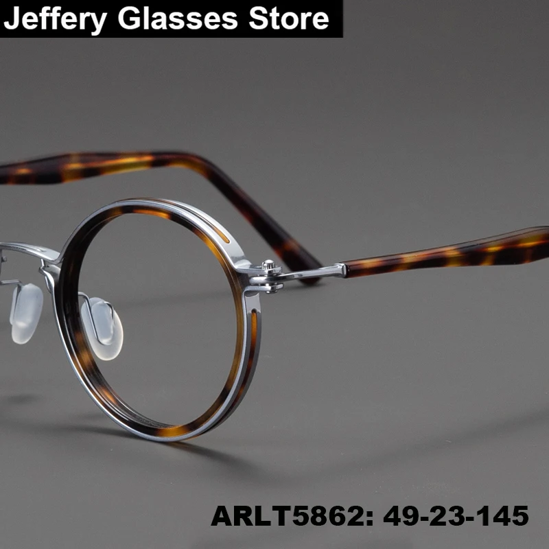 

Popular Japanese Handmade Round Titanium Acetate Glasses Frame Men Women Ultralight Eyeglasses Retro Design Tortoise Eyewear