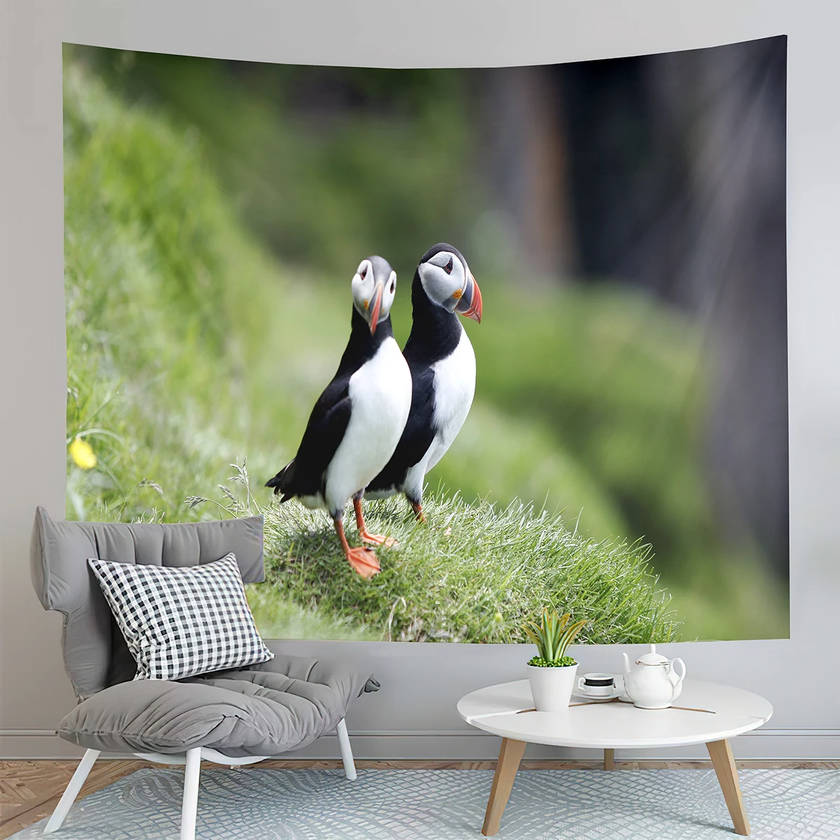 Rare Birds Tapestry Cute Puffin Tapestry Black and White Bird Tapestry Home Living Room Bedroom Wall Hanging Decor Tapestries