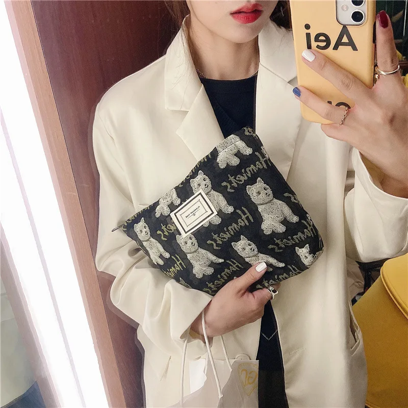 

LuxuryLeopard Pouch Korean Fashionable Canvas Bag Convenient Zipper Toiletry Case Traveling SpaceSaving Organizer Clutch