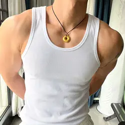 2024 Summer Men's Thickened Thick Thread Tank Top Men Sports Tank Top Hip Hop Slim Fit Cotton Tank Top Bottom