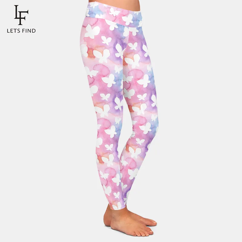 LETSFIND-mallas con estampado de mariposas para mujer, Leggings de cintura alta con doble cara cepillada, suave, seda de leche, 220gsm