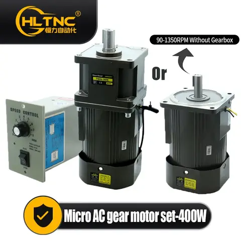 400W Micro AC Motor 110v 220v Single Phase Asynchronous Motor Gear Motor 22mm Motor Shaft+ Speed Controller 5RPM-1350RPM 50/60hz