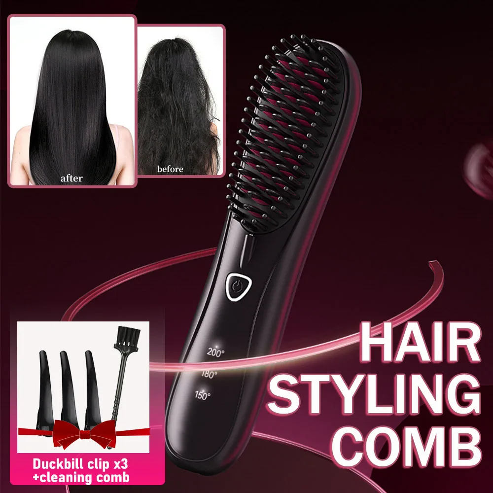 

Multifunctional Straight Hair Straightener Comb Wireless Hair Straightener Heating Comb Ion Styling Electric Comb Straightener