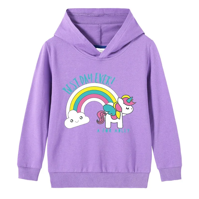 Quality Cotton Tee Shirt Hooded Unicorn Girl Tops for Children T-shirt Girls Long Sleeve Kids Tops Rainbow Clothes 2-10Y