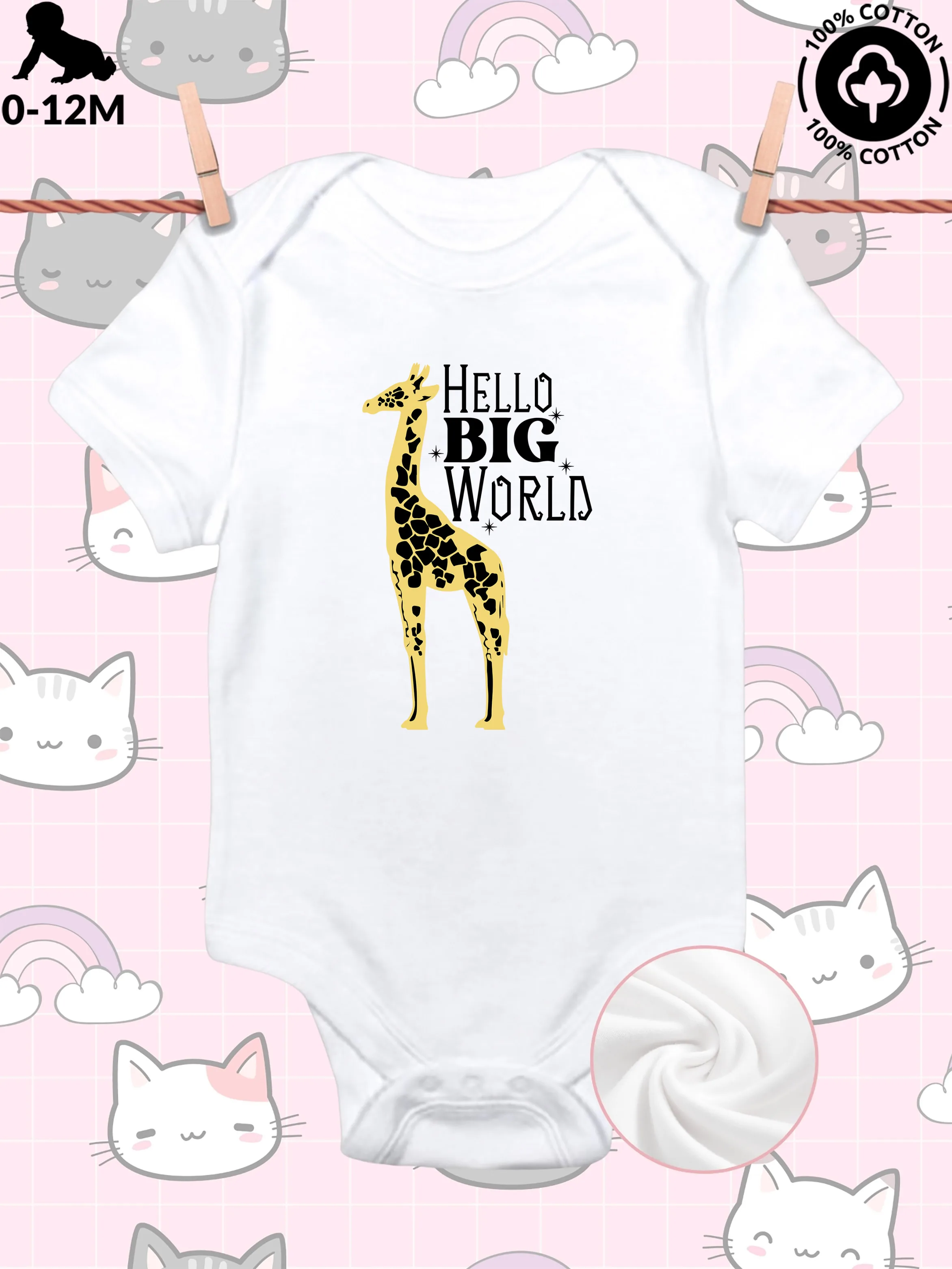 

Комбинезон для ползания Hello Big World унисекс, из чистого хлопка, мягкий, всесезонный, белый, 190 г/м²