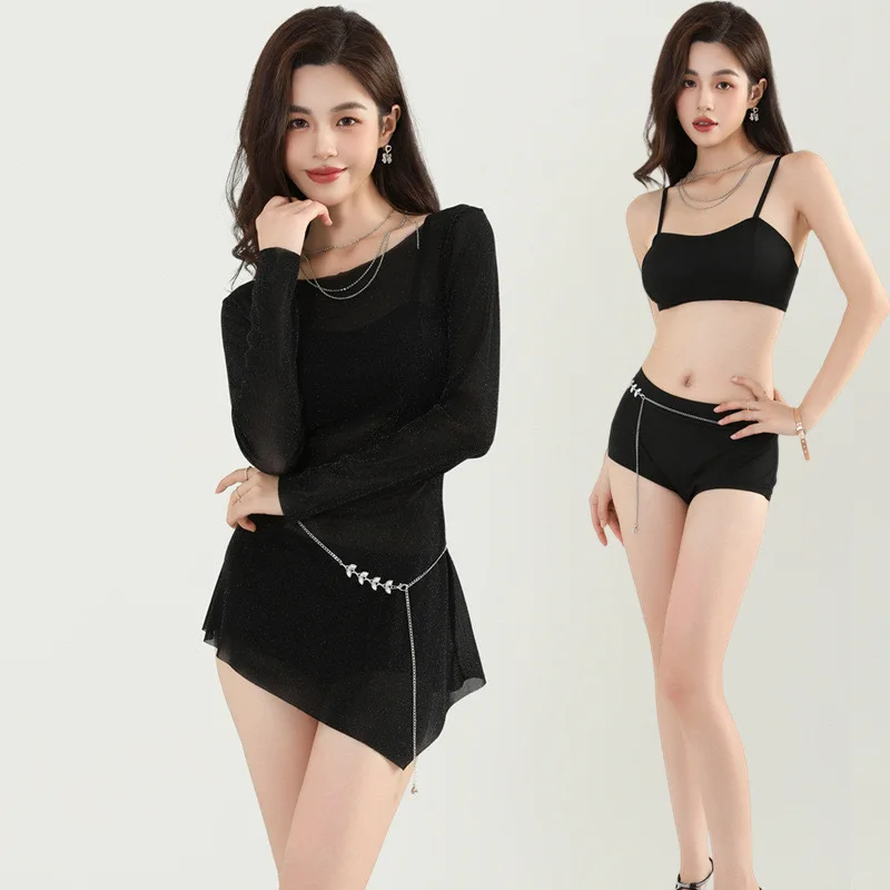Ethereal Women Three Piece Swimsuit Cover Up Long Sleeve New Sexy Tummy Control Babe Swimsuit Set Hot Spring Resort Vacation