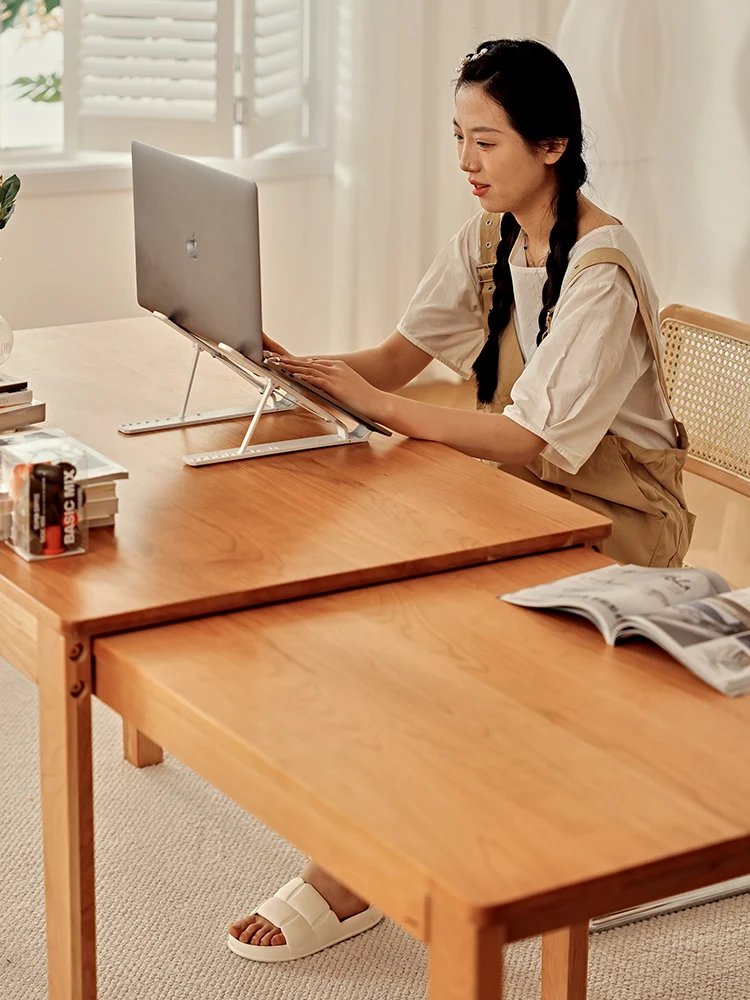 Meja makan sederhana kayu solid unilateral yang dapat ditarik dari kayu solid gaya Jepang