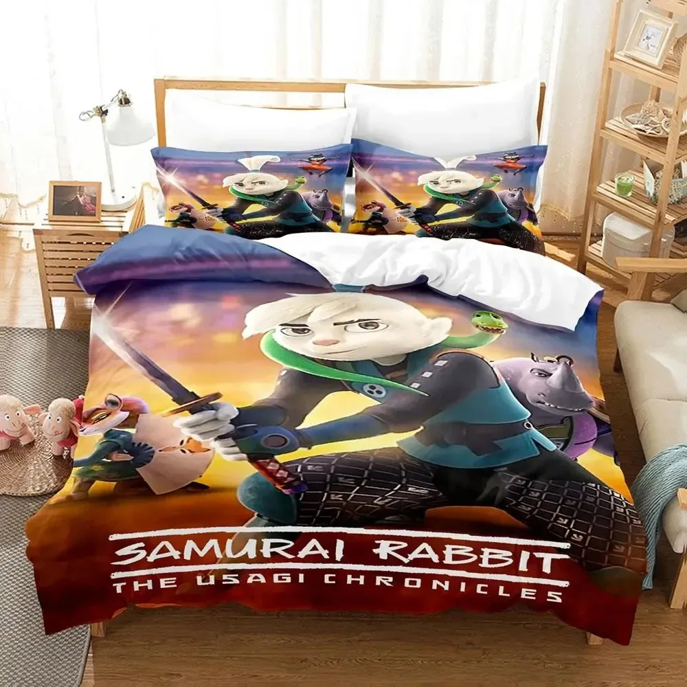 

Anime Samurai Rabbit Usagi Bedding Set Duvet Cover Bed Set Quilt Cover Pillowcase Comforter king Queen Size Boys Adult