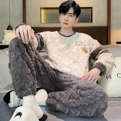 5XL Big Size Super Thicken Flannel Loose Men's Winter Pajamas Warm Double-side Plush Pijamas Set Soft Sleepwear for Sleeping